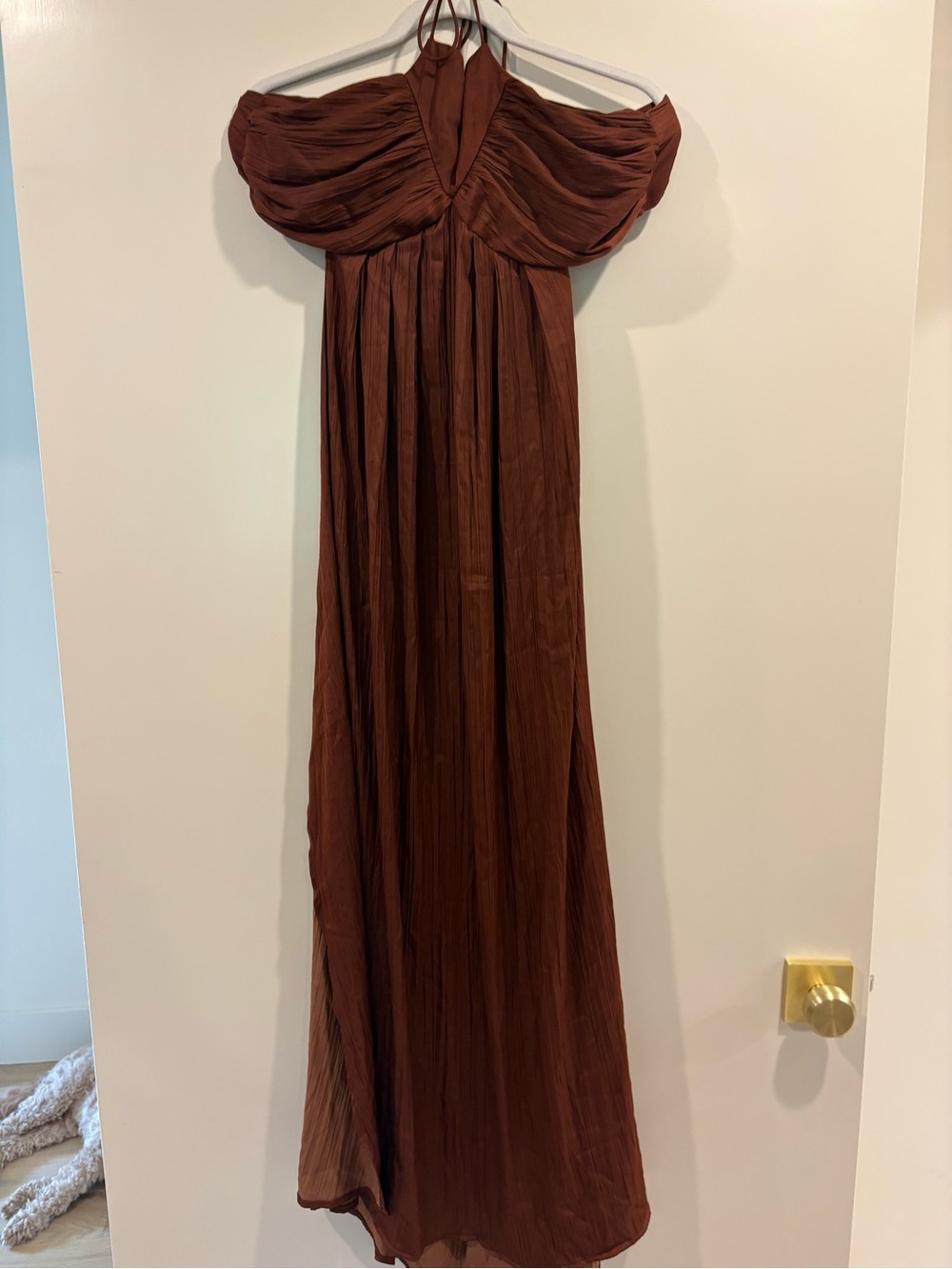 Anthropologie Silk Chestnut Brown Backless Pleated Maxi Dress